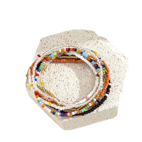 Handmade Boho Style Colorful Beaded Stackable Anklet Set - Picture 3 of 6